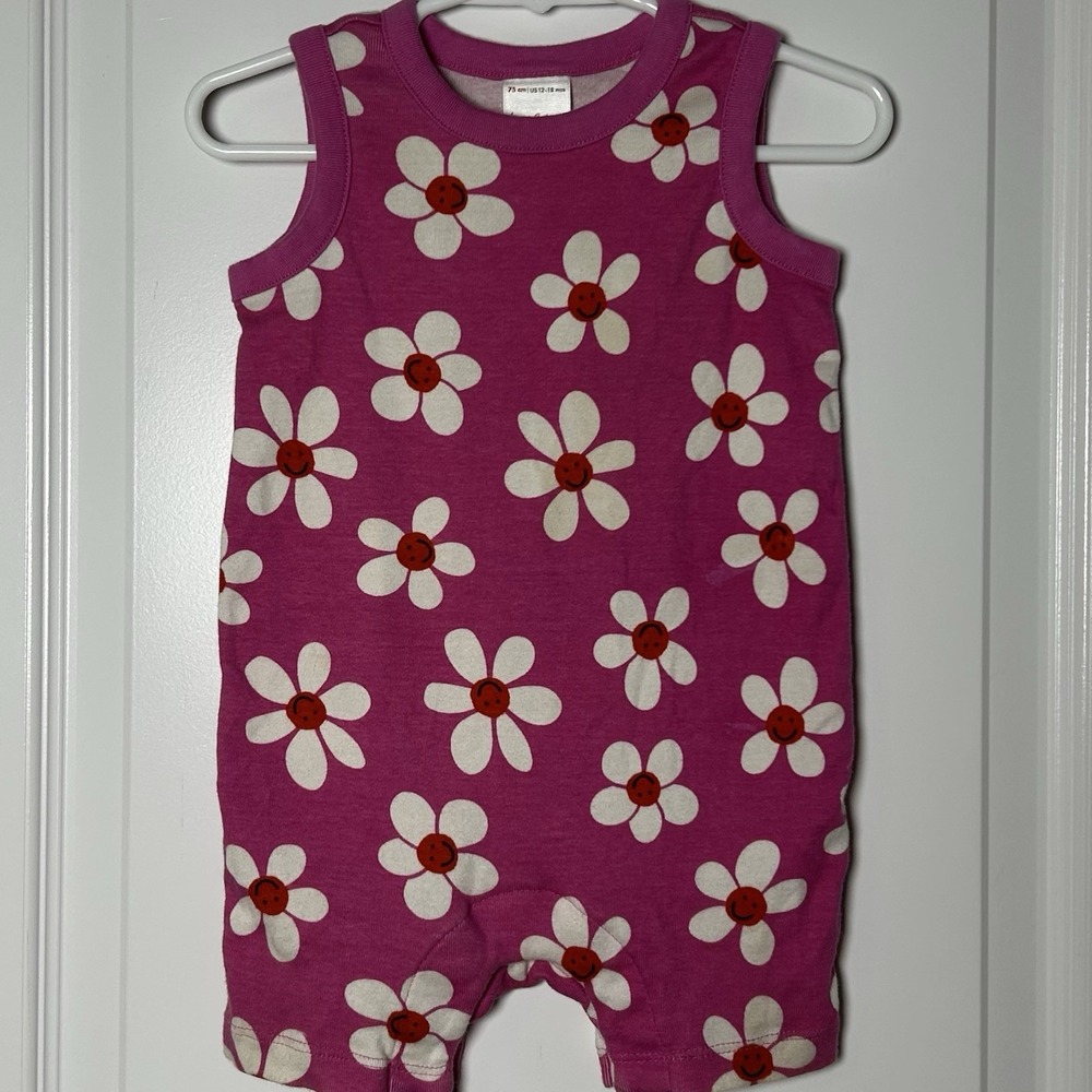 Hanna Andersson 100% Organic Cotton Magenta Happy Daisies Floral Baby Romper